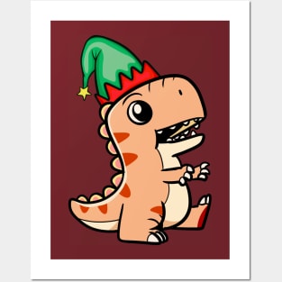 Christmas Dinosaur Elf Posters and Art